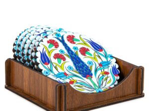 Turkish Drink Coasters Set of 6 - Mediterranean Design for Cup Coasters Gift Sets from Istanbul
