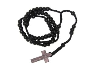 Black 5 Decade Catholic Rosary - Wooden Bead Rosary for Men and Women