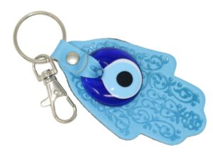 Hamsa Hand, Hand of Fatima and 3cm Lucky Evil Eye Charm Keyring Bag Hanger Good Luck Charm