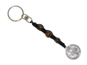 Lucky Saint Benedict & Gemstone Bead Charm Keyring Hanging Protection & Good Luck