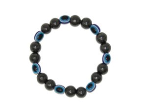 10mm Hematite Gemstone & Lucky Evil Eye Bead Bracelet Handmade
