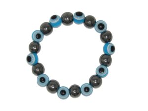 10mm Hematite Gemstone & Lucky Evil Eye Bead Bracelet Handmade