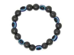 10mm Hematite Gemstone & Lucky Evil Eye Bead Bracelet Handmade