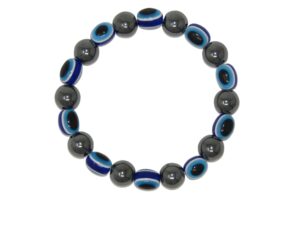 10mm Hematite Gemstone & Lucky Evil Eye Bead Bracelet Handmade
