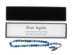 Prayer Beads 8mm Blue Agate Gemstone Beads and Accessories in Gift Box Handmade Design