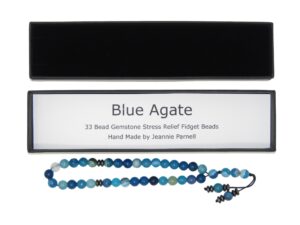Stress Relief Fidget Beads 8mm Blue Agate Gemstone Beads and Accessories in Gift Box Handmade Design