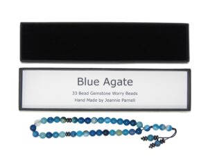 Worry Beads 8mm Blue Agate Gemstone Beads and Accessories in Gift Box Handmade Design