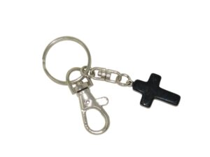 Black Agate Gemstone Cross Charm Keyring Hanging Protection & Good Luck Handmade