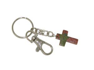 Unakite Gemstone Cross Charm Keyring Hanging Protection & Good Luck Handmade