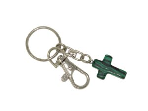 Malachite Gemstone Cross Charm Keyring Hanging Protection & Good Luck Handmade