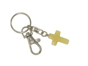 Lemon Jadeite Gemstone Cross Charm Keyring Hanging Protection & Good Luck Handmade