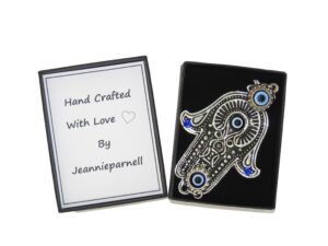 Gift Boxed Hamsa Hand/Hand of Fatima & Lucky Evil Eye Charm Fridge Magnet Amulet Handmade