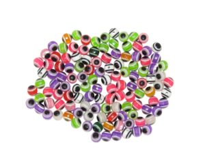 Bulk 100 x Mixed Coloured Evil Eye/Nazar Buncuk Stripe Round Polyester Beads 6mm