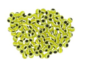 Bulk 100 x Yellow Coloured Evil Eye/Nazar Buncuk Stripe Round Polyester Beads 6mm