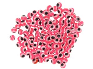 Bulk 100 x Bright Pink Coloured Evil Eye/Nazar Buncuk Stripe Round Polyester Beads 6mm