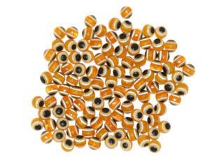 Bulk 100 x Orange Coloured Evil Eye/Nazar Buncuk Stripe Round Polyester Beads 6mm