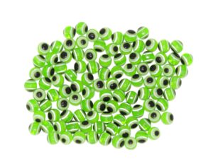 Bulk 100 x Light Green Coloured Evil Eye/Nazar Buncuk Stripe Round Polyester Beads 6mm