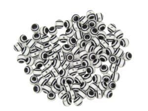 Bulk 100 x White Coloured Evil Eye/Nazar Buncuk Stripe Round Polyester Beads 6mm