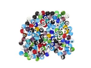 Bulk 100 x Mixed Coloured Evil Eye/Nazar Buncuk Stripe Round Glass Beads 6mm