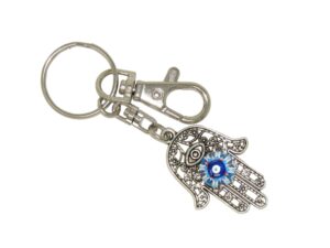 Hamsa Hand, Hand of Fatima, Hand of Miriam with Lucky Evil, Nazar Boncuk Eye Keyring - Protection, Peace and Prosperity - Handmade