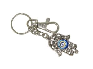 Hamsa Hand, Hand of Fatima, Hand of Miriam with Lucky Evil, Nazar Boncuk Eye Keyring - Protection, Peace and Prosperity - Handmade
