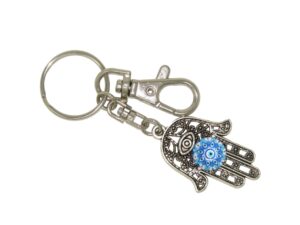 Hamsa Hand, Hand of Fatima, Hand of Miriam with Lucky Evil, Nazar Boncuk Eye Keyring - Protection, Peace and Prosperity - Handmade