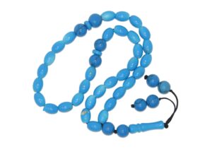 33 Bead Worry Fidget Prayer Beads Tasbih Blue Polyester and Gemstone