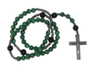 Malachite and Hematite 5 Decade Catholic Rosary for Men and Women Handmade