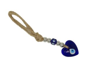 Glass Heart Lucky Evil Eye and Macramé Wall Hanging Amulet Good Luck & Protection Handmade
