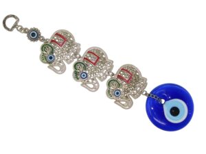 Lucky Elephant and 5cm Glass Lucky Evil Eye Hanging - Strength and Power - Wisdom and Intelligence - Loyalty and Compassion - Good Luck and Prosperity Handmade