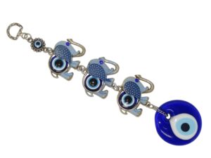 Lucky Elephant and 5cm Glass Lucky Evil Eye Hanging - Strength and Power - Wisdom and Intelligence - Loyalty and Compassion - Good Luck and Prosperity Handmade