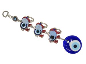 Lucky Elephant and 5cm Glass Lucky Evil Eye Hanging - Strength and Power - Wisdom and Intelligence - Loyalty and Compassion - Good Luck and Prosperity Handmade