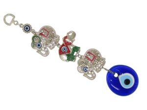 Lucky Elephant and 5cm Glass Lucky Evil Eye Hanging - Strength and Power - Wisdom and Intelligence - Loyalty and Compassion - Good Luck and Prosperity Handmade