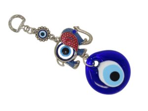 Lucky Elephant and 5cm Glass Lucky Evil Eye Hanging - Strength and Power - Wisdom and Intelligence - Loyalty and Compassion - Good Luck and Prosperity Handmade