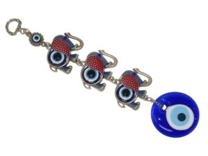 Lucky Elephant and 5cm Glass Lucky Evil Eye Hanging - Strength and Power - Wisdom and Intelligence - Loyalty and Compassion - Good Luck and Prosperity Handmade