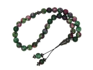 33 Bead Worry Fidget Prayer Beads Tasbih Beads 8mm Ruby Zoisite Gemstone Beads Handmade