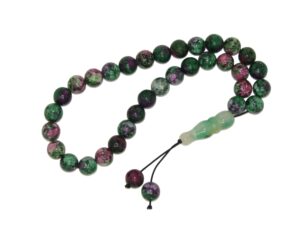 33 Bead Worry Fidget Prayer Beads Tasbih Beads 8mm Ruby Zoisite Gemstone Beads Handmade
