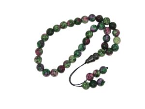 33 Bead Worry Fidget Prayer Beads Tasbih Beads 8mm Ruby Zoisite Gemstone Beads Handmade