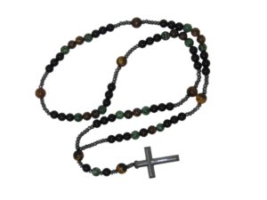 Black Agate, Green Howlite and Tiger Eye 6 Decade Catholic Rosary for Men and Women Handmade