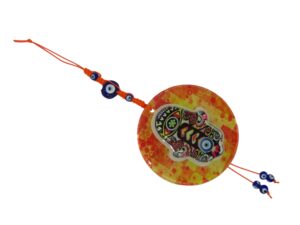 Beautiful Fusion Glass Circular Hamsa Hand Hand of Fatima & Lucky Evil Eye Wall Hanging Amulet Protection & Good Luck