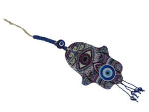 Beautiful Fusion Glass Hamsa Hand Hand of Fatima & Lucky Evil Eye Wall Hanging Amulet Protection & Good Luck