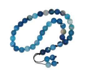 Prayer Beads, Worry Beads 8mm Blue Agate Gemstone Beads Handmade Design