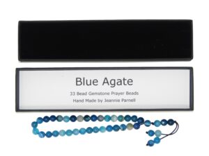Prayer Beads 8mm Blue Agate Gemstone Beads and Accessories in Gift Box Handmade Design