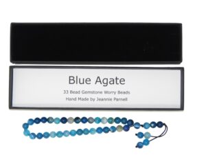 Worry Beads 8mm Blue Agate Gemstone Beads and Accessories in Gift Box Handmade Design