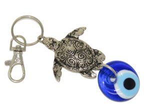 Lucky Turtle Charm & Lucky Evil Eye Keyring Bag Hanger Handmade