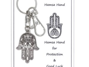 Carded Hamsa Hand with Lucky Evil Eye Keyring - Good Luck Charm - Handmade