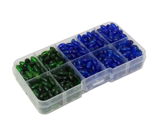 Bead Box 5 - 6mm Green & Blue Polyester Bead Box - Jewellery Making Craft Kit, Glass Beads, DIY Kit