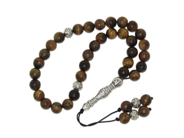 8mm Tiger Eye Gemstone Beads 33 Bead Stress Relief Fidget Worry Prayer Beads Tasbih