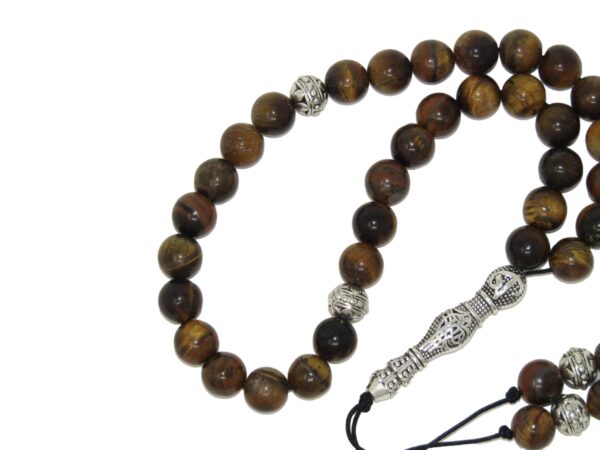 8mm Tiger Eye Gemstone Beads 33 Bead Stress Relief Fidget Worry Prayer Beads Tasbih - Image 2