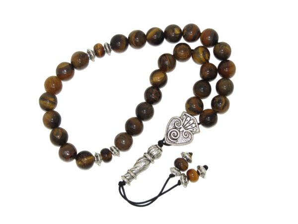 8mm Tiger Eye Gemstone Beads 33 Bead Stress Relief Fidget Worry Prayer Beads Tasbih